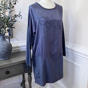 Soft Surroundings Long Sleeved Bluish Purple Floral Front Boho Tunic Medium
